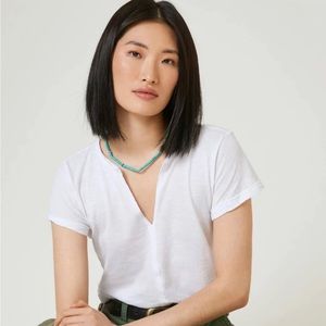 Anthropologie Pilcro White Spliced-neck Tee Size Medium